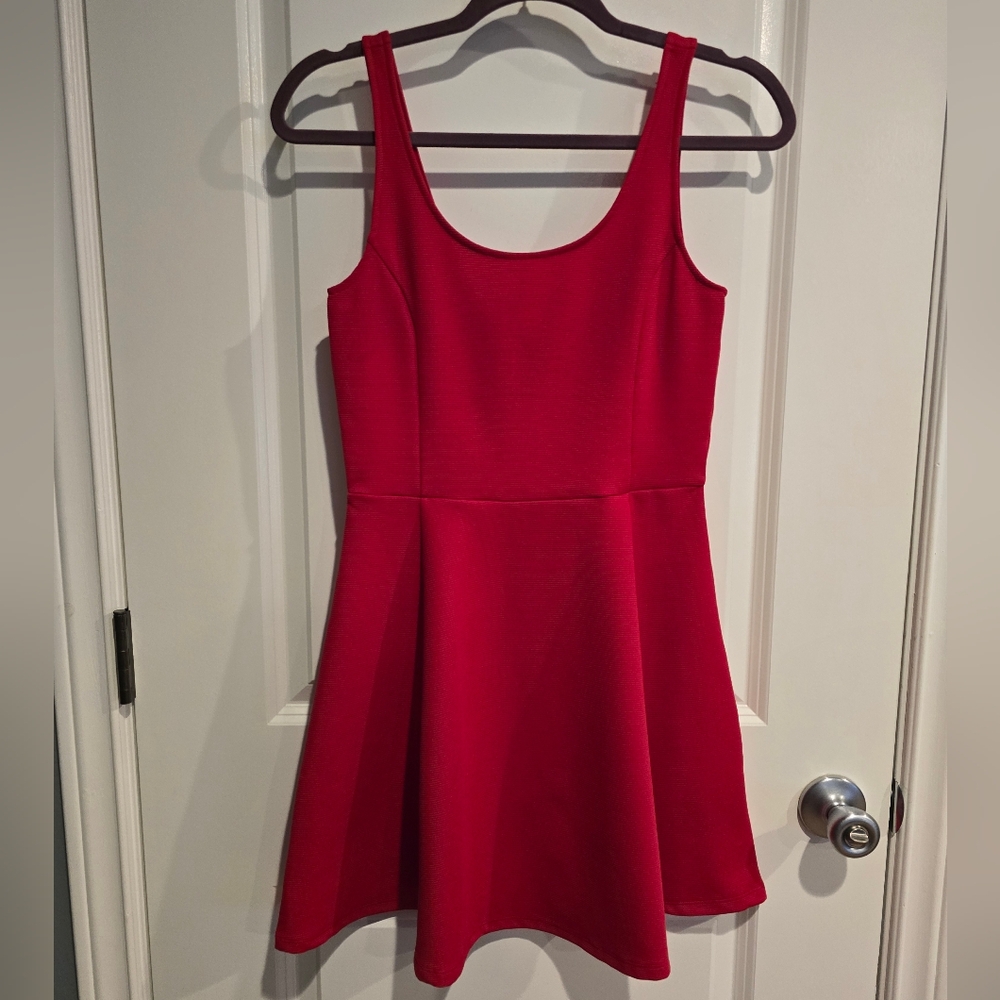 H&M Divided Red Ribbed Skater Dress Size 8